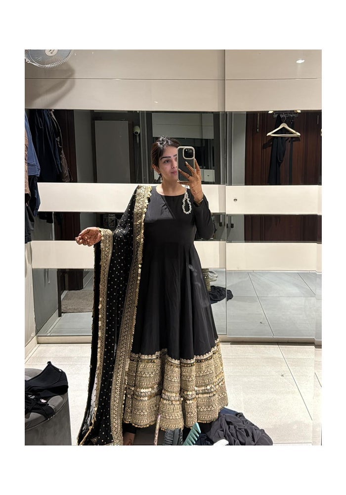 Malishka Export Black Embroidered Anarkali Kurta With Dupatta for Women - Image 1